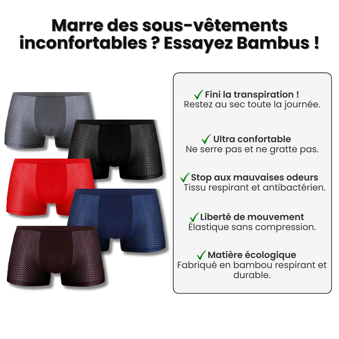 (5 ACHETÉS = 5 OFFERTS) Boxers Écologiques en Bambou – Douceur, Respirabilité et Confort Durable