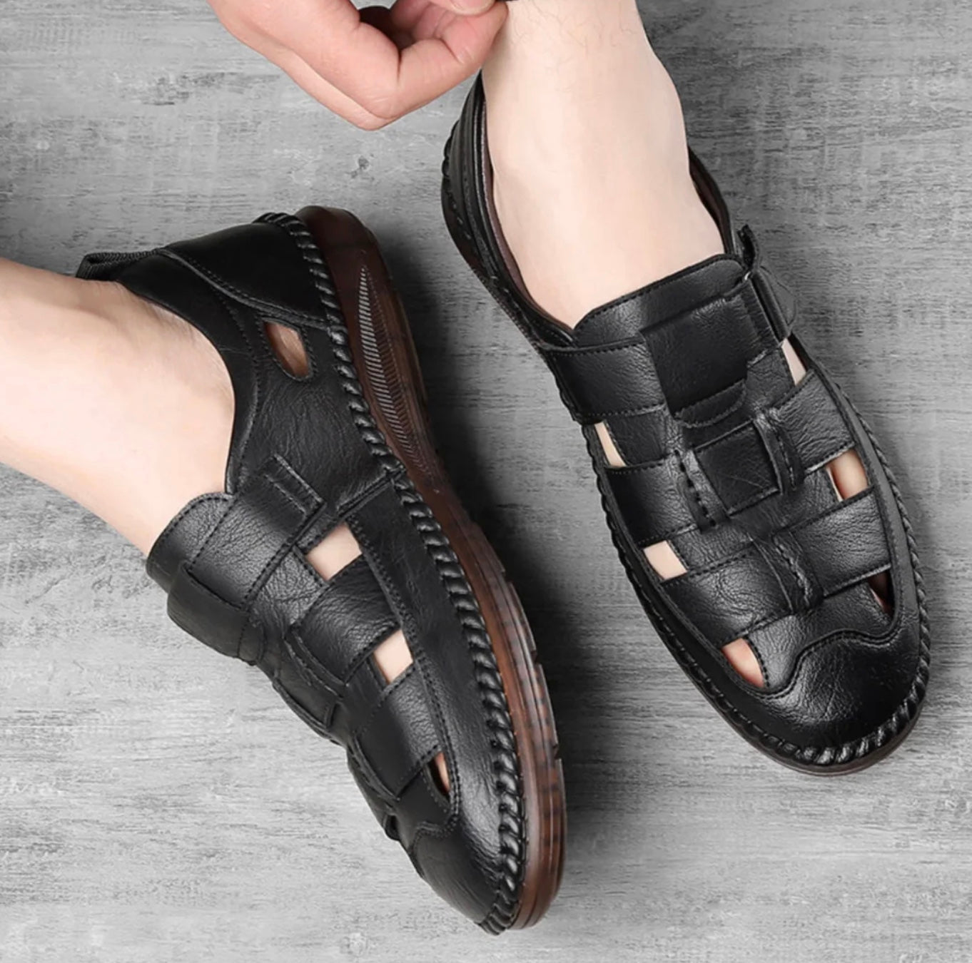 [PAYEZ 1, RECEVEZ 2] Sandales en cuir véritable pour homme – Design italien + CADEAU OFFERT