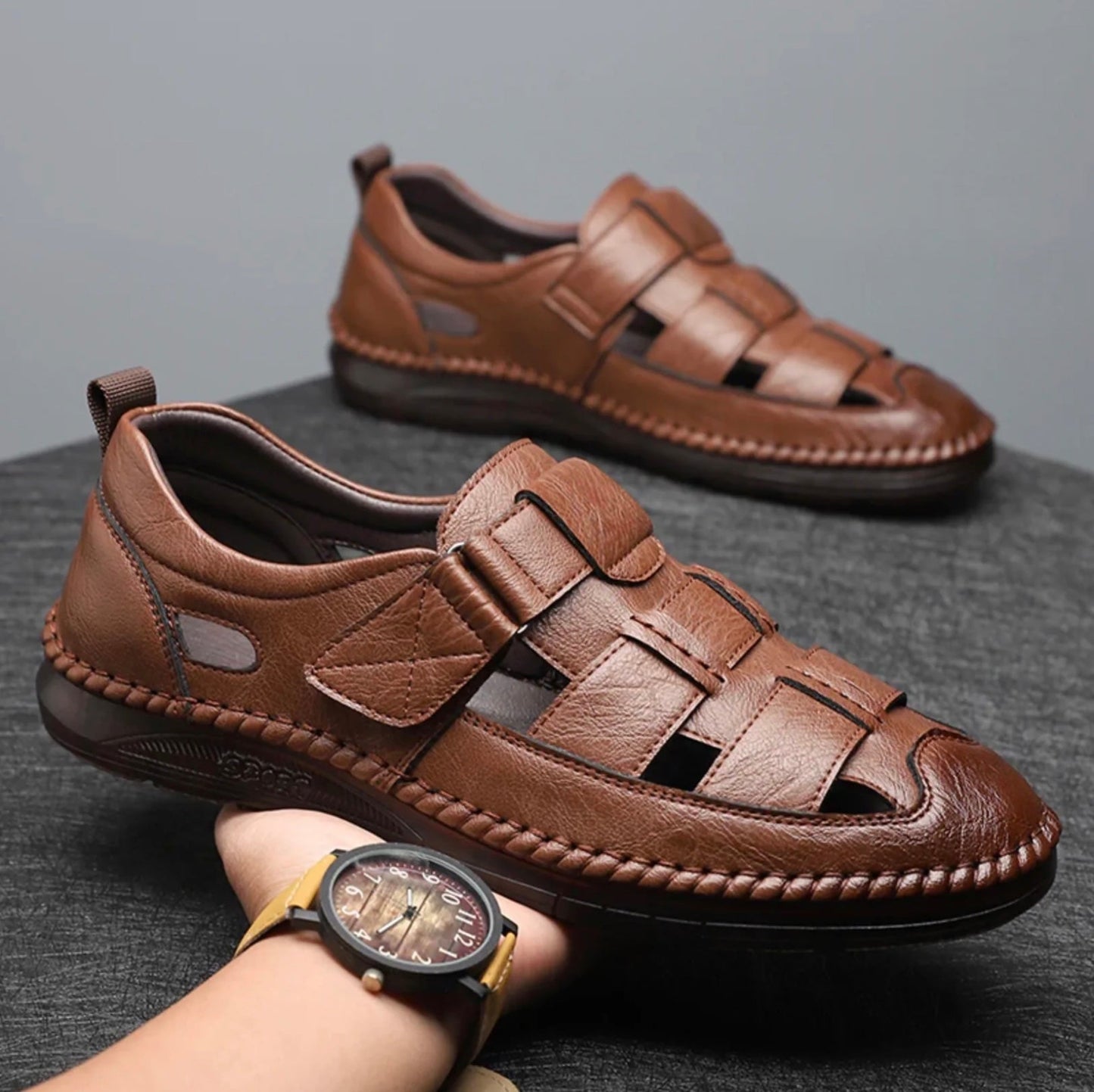 [PAYEZ 1, RECEVEZ 2] Sandales en cuir véritable pour homme – Design italien + CADEAU OFFERT